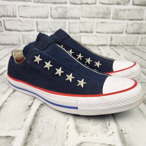 Converse Chuck Taylor All Star Women's Sz 7.5 Blue Canva Star Studs Slip-On Shoe - Picture 1 of 10